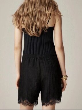 J.Crew 5" Stratus Lace-Trim Shorts in Textured Satin - Black